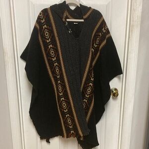 Gray,  Black and Brown Knit Poncho
